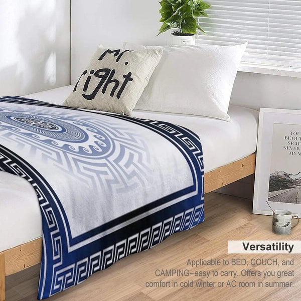 Greek Key Meander Blue White Silver Throw Blanket
