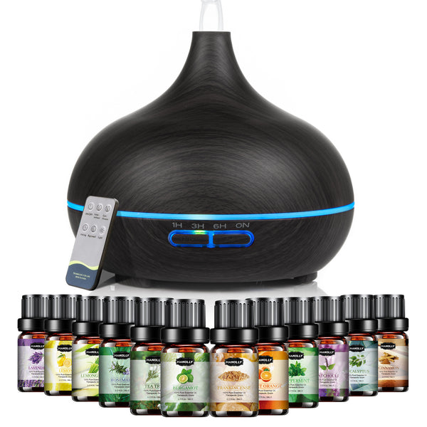 550ML Large Capacity Essential Oil Diffuser for Home | 12 Essential Oils Included, Remote Control