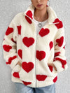 Cute Heart Zip Up Drop Shoulder Furry Jacket Cozy & Trendy Cold-Weather Essential Warm Soft Winter Jacket For Your Girl