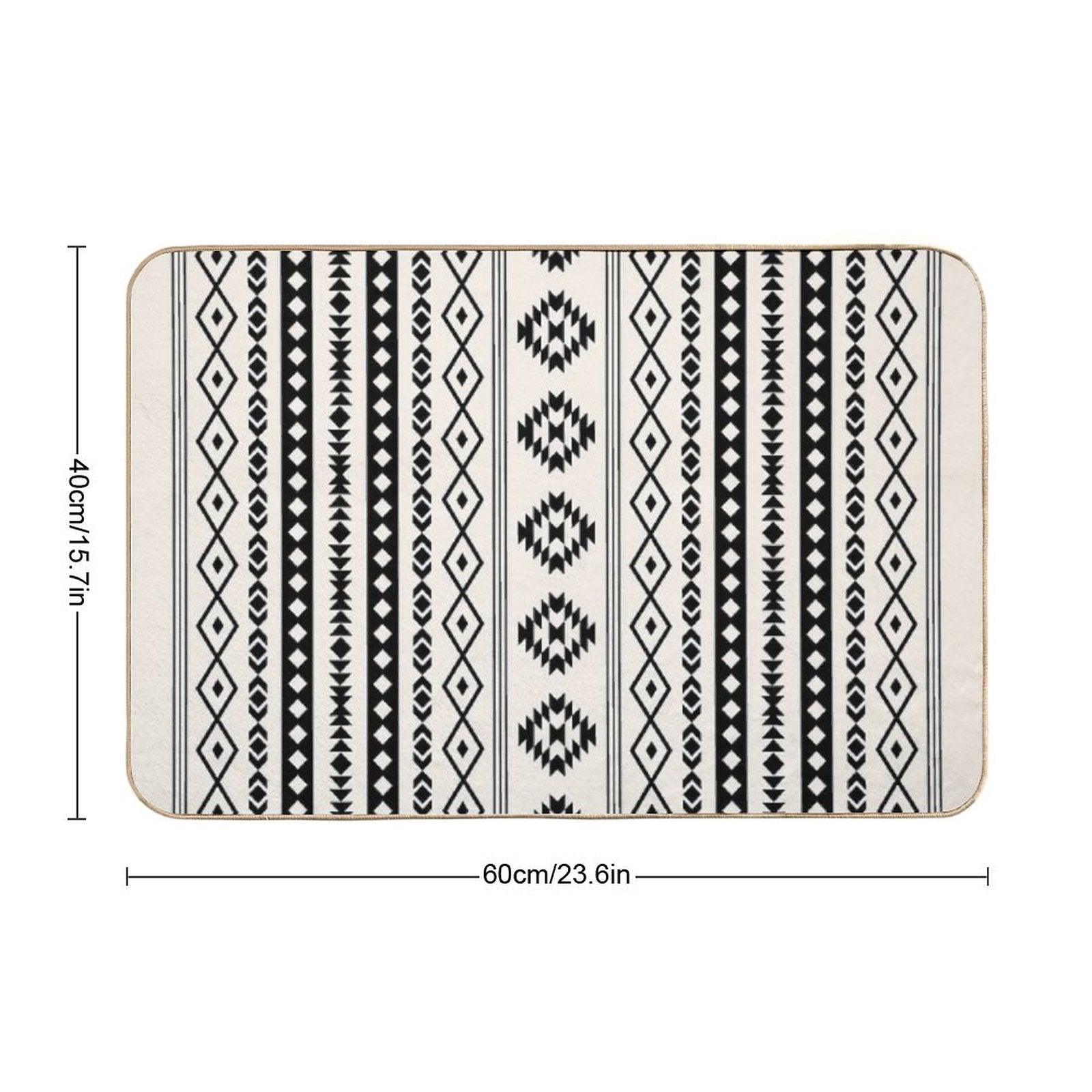 Aztec Black on Cream Mixed Motifs Pattern Bath Mat