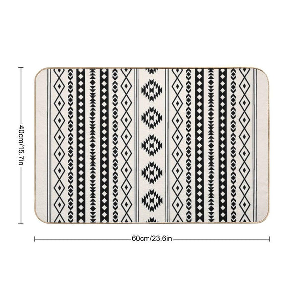 Aztec Black on Cream Mixed Motifs Pattern Bath Mat