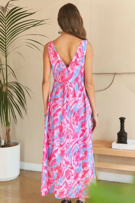 New Summer Abstract Floral V-Neck Maxi Dress – Elegant, Artistic Print, Flattering Silhouette, Sophisticated Glamour