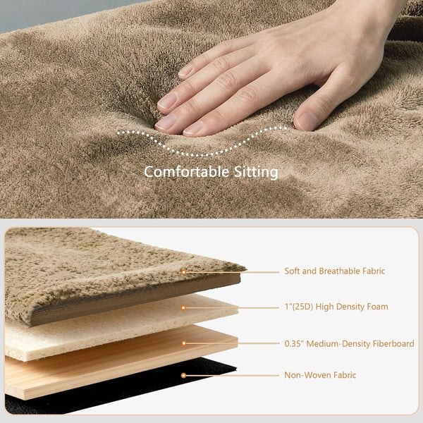 Brown 43 Inch Folding Storage Ottoman Sherpa Fabric