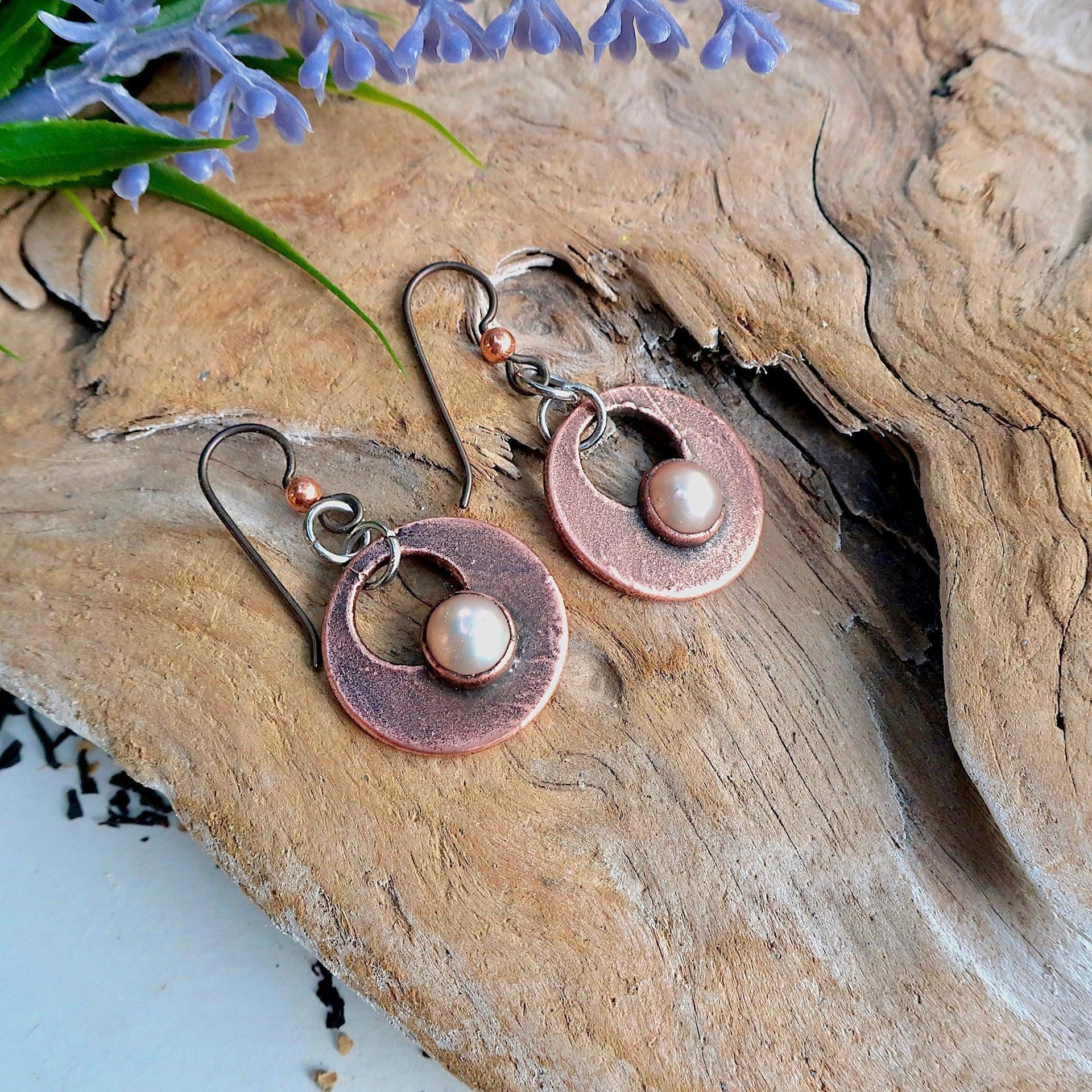 Copper Pearl Earrings - Crystal Jewelry | Handmade by Blackbird & Sage