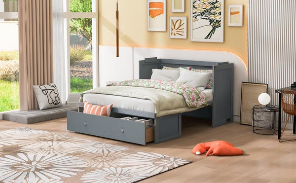 Space-Saving Full Size Murphy Bed with USB Port and Large Drawer Storage
