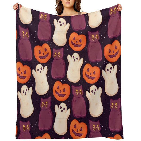 Halloween Marshmallows Dark Travel-friendly Throw Blanket