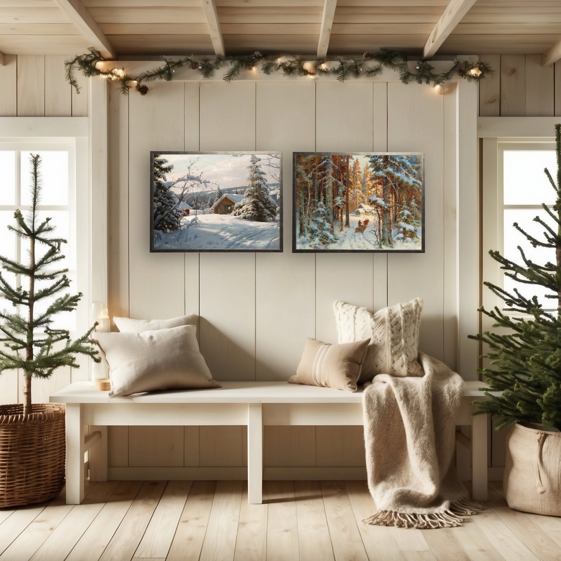 Vintage Oil Reproduction of a Snowy Winter Scene