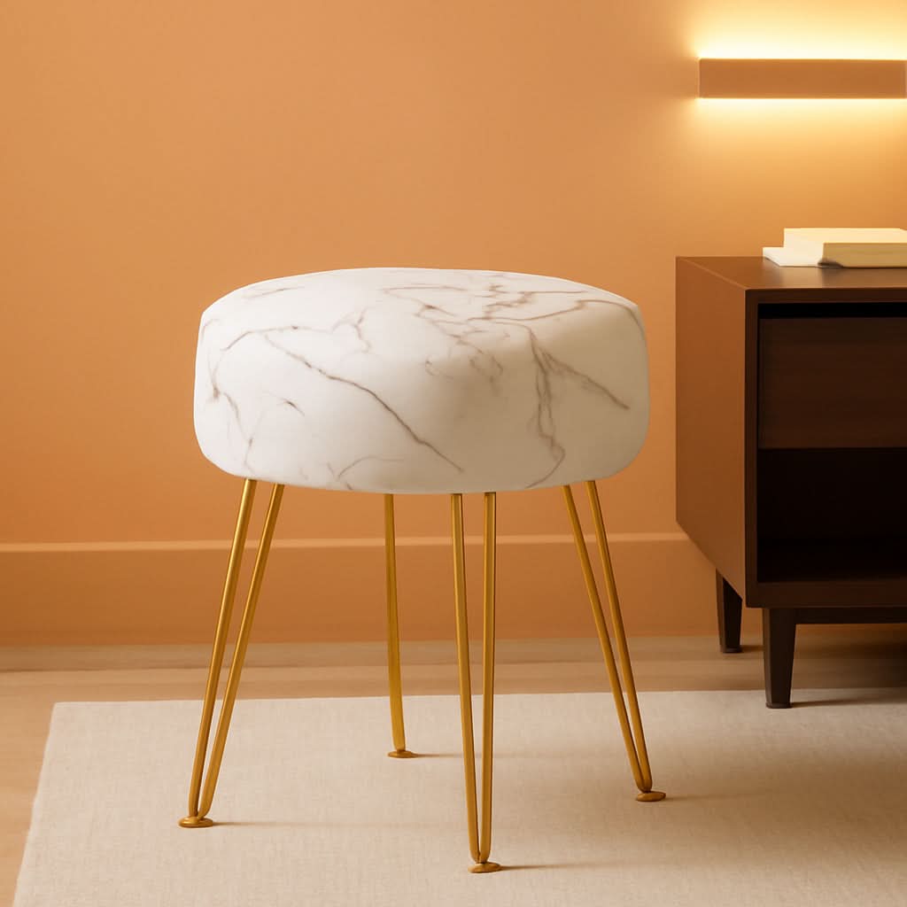 Gold Velvet Lux Vanity Stool 18Inch Round Plush Ottoman