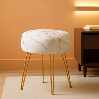 Gold Velvet Lux Vanity Stool 18Inch Round Plush Ottoman