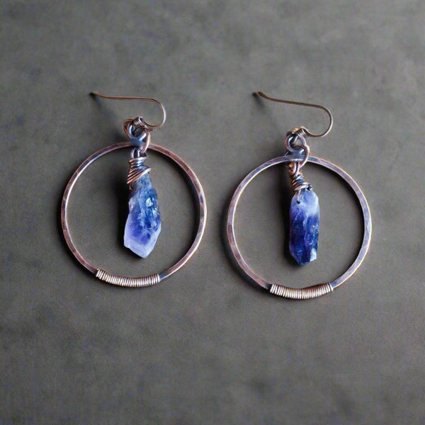 Raw Amethyst Hoops in Copper – Boho | Handmade by Blackbird & Sage