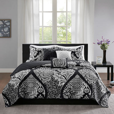 Vienna 6 Piece Printed Cotton Quilt Set with Throw Pillows by Madison Park