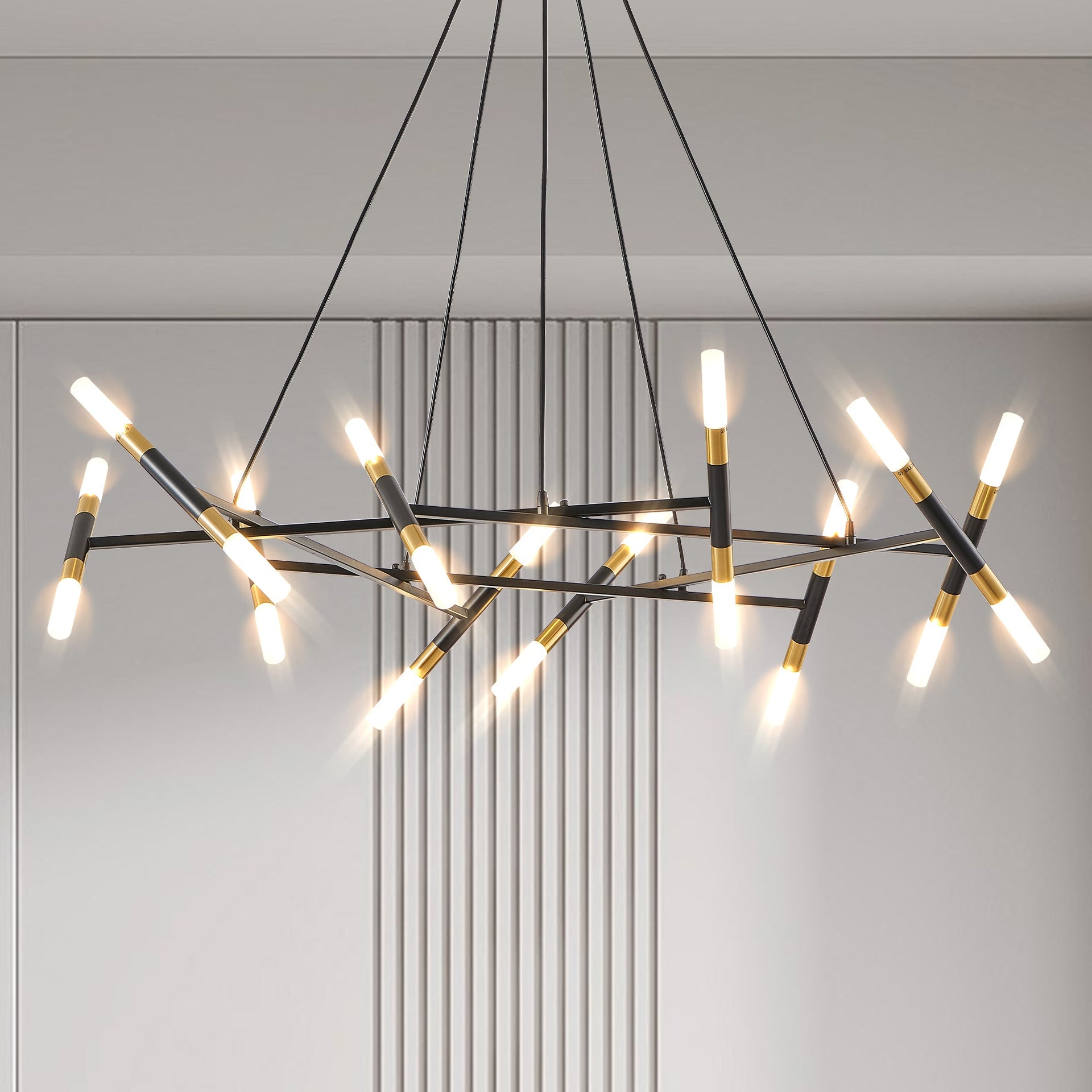 Modern Branch Chandelier with Frosted Tubes, Adjustable Height Pendant Light for Dining