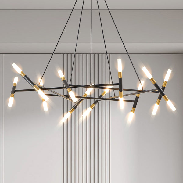 Modern Branch Chandelier with Frosted Tubes, Adjustable Height Pendant Light for Dining
