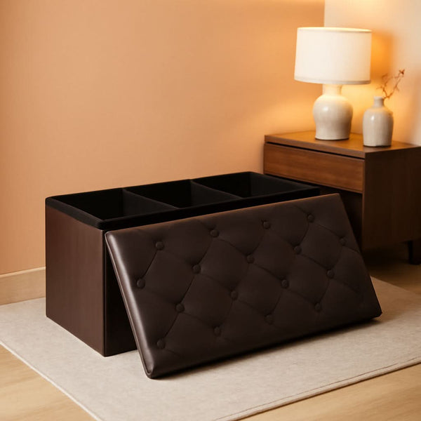 Forty Three Inch Brown Storage Ottoman With Concealed Dividers