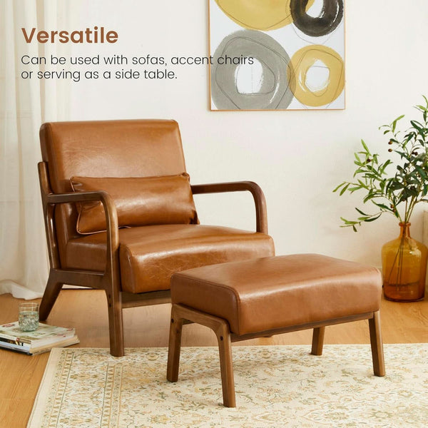 Leatherette Padded Ottoman Footrest Yellowish Brown