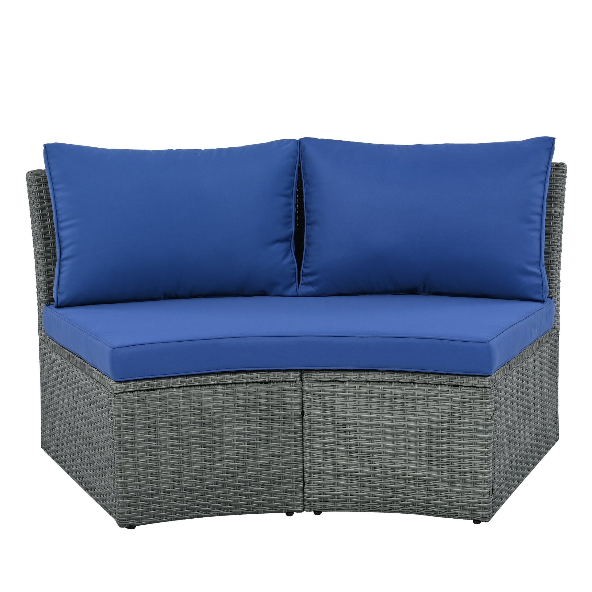 10-Piece Outdoor Sectional Half Round Patio Rattan Sofa Set, PE Wicker Conversation Furniture Set for Free Combination, Blue
