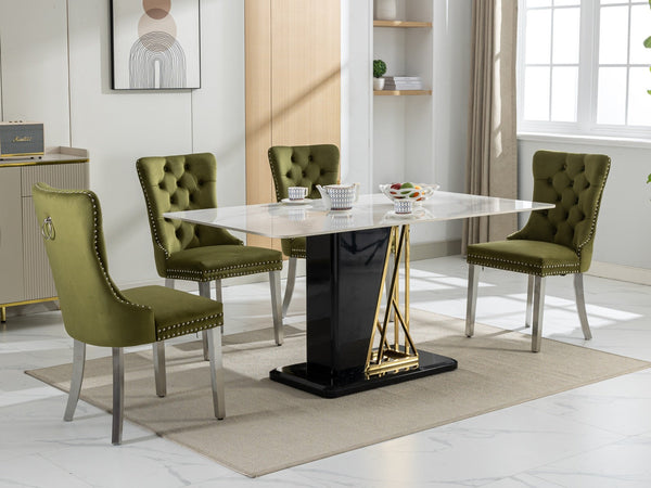 Nikki Collection Modern Tufted Solid Wood Velvet Upholstered Dining Chair with Chrome Legs