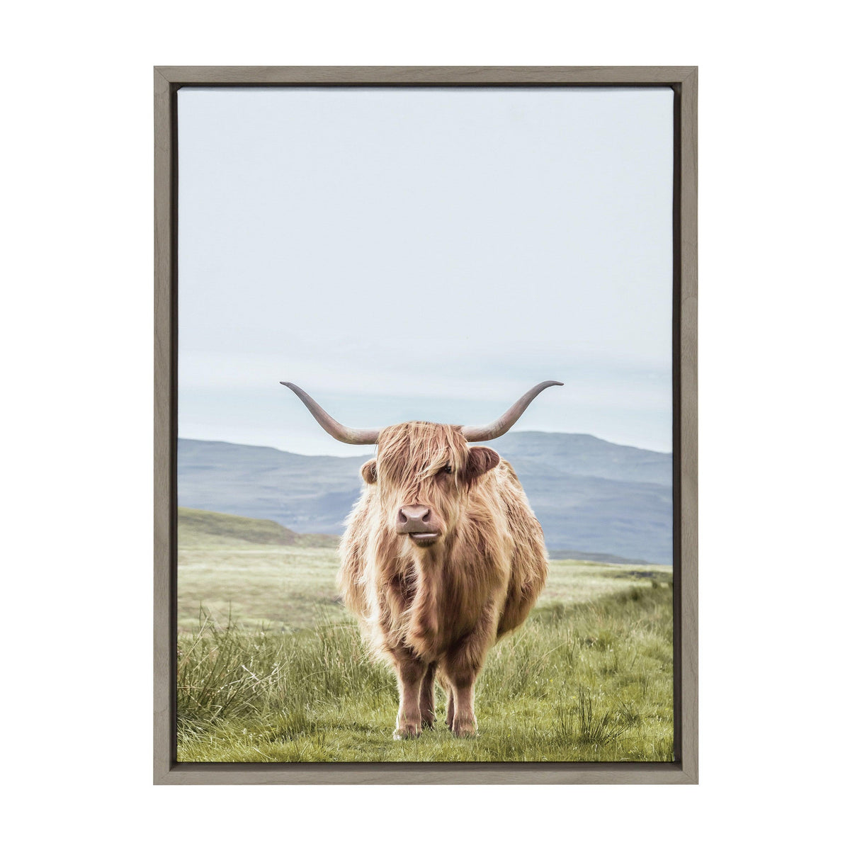Sylvie Highland Cow Mountain Landscape Framed Canvas by The Creative Bunch Studio