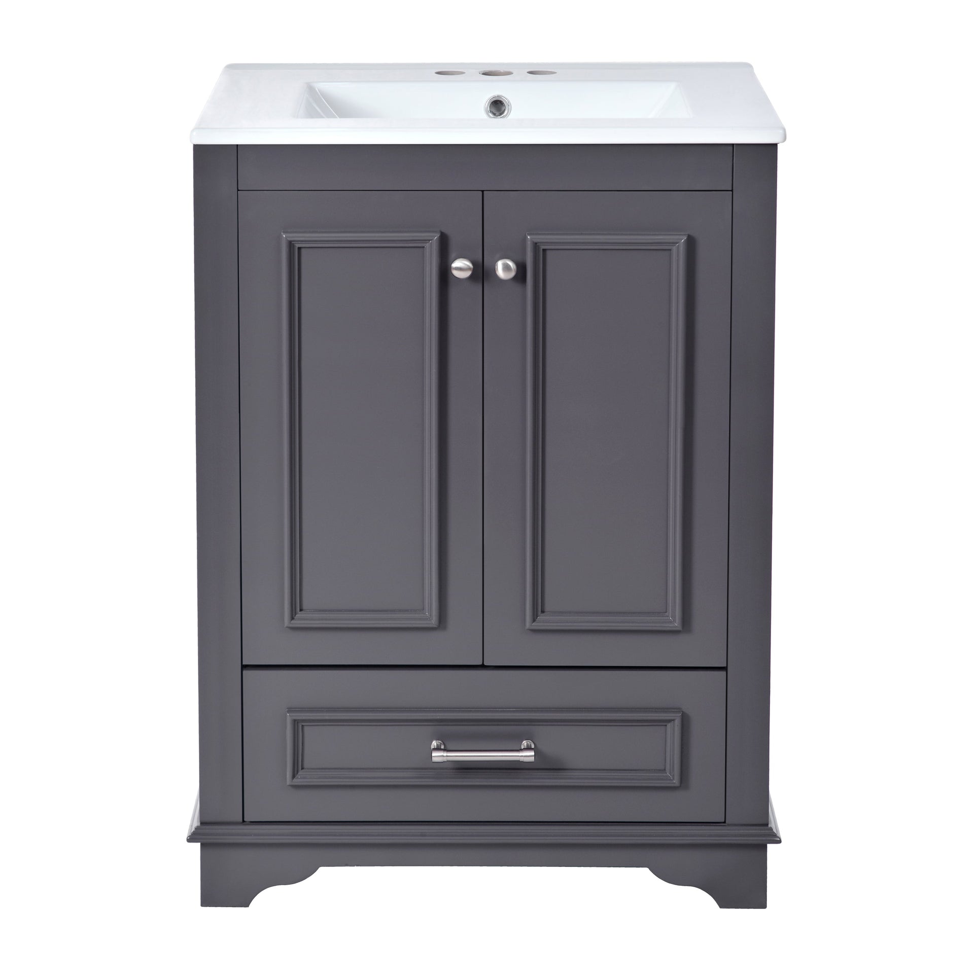 Bathroom Vanity with Ceramic Sink and Modern Freestanding Storage Cabinet, Soft-Close Doors