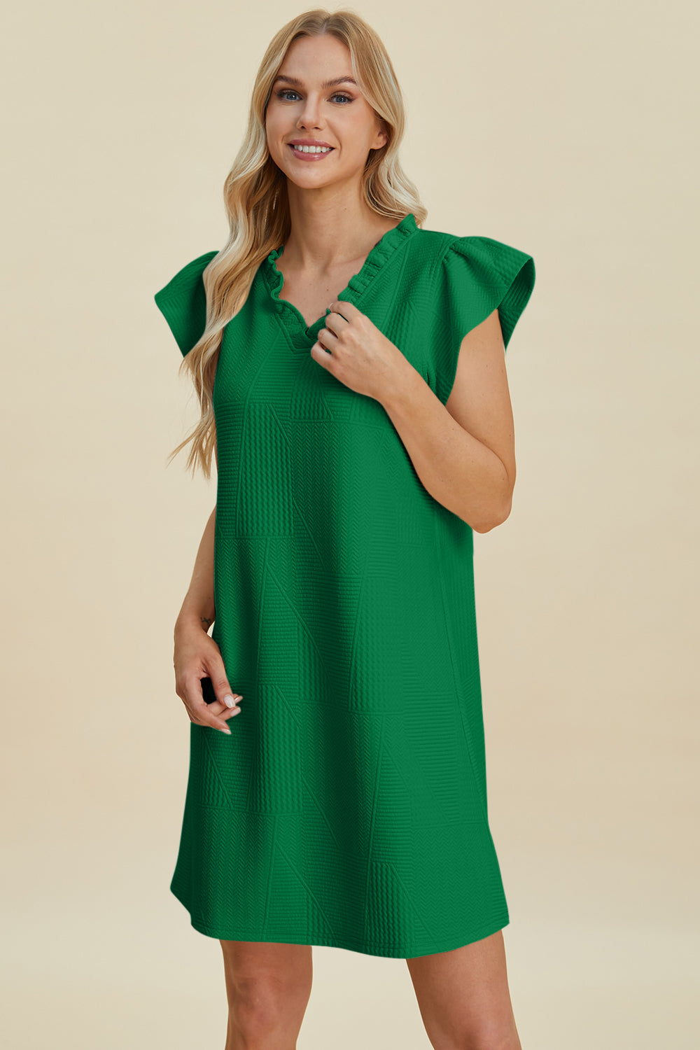 Double Take Full Size Ruffled V-Neck Cap Sleeve Dress – Ruffled V-Neck Dress, Cap Sleeve Dress, Elegant Ruffled Dress, Flattering V-Neck Dress, Stylish Full-Size Dress, Comfortable Ruffle Dress, Chic Cap Sleeve Dress