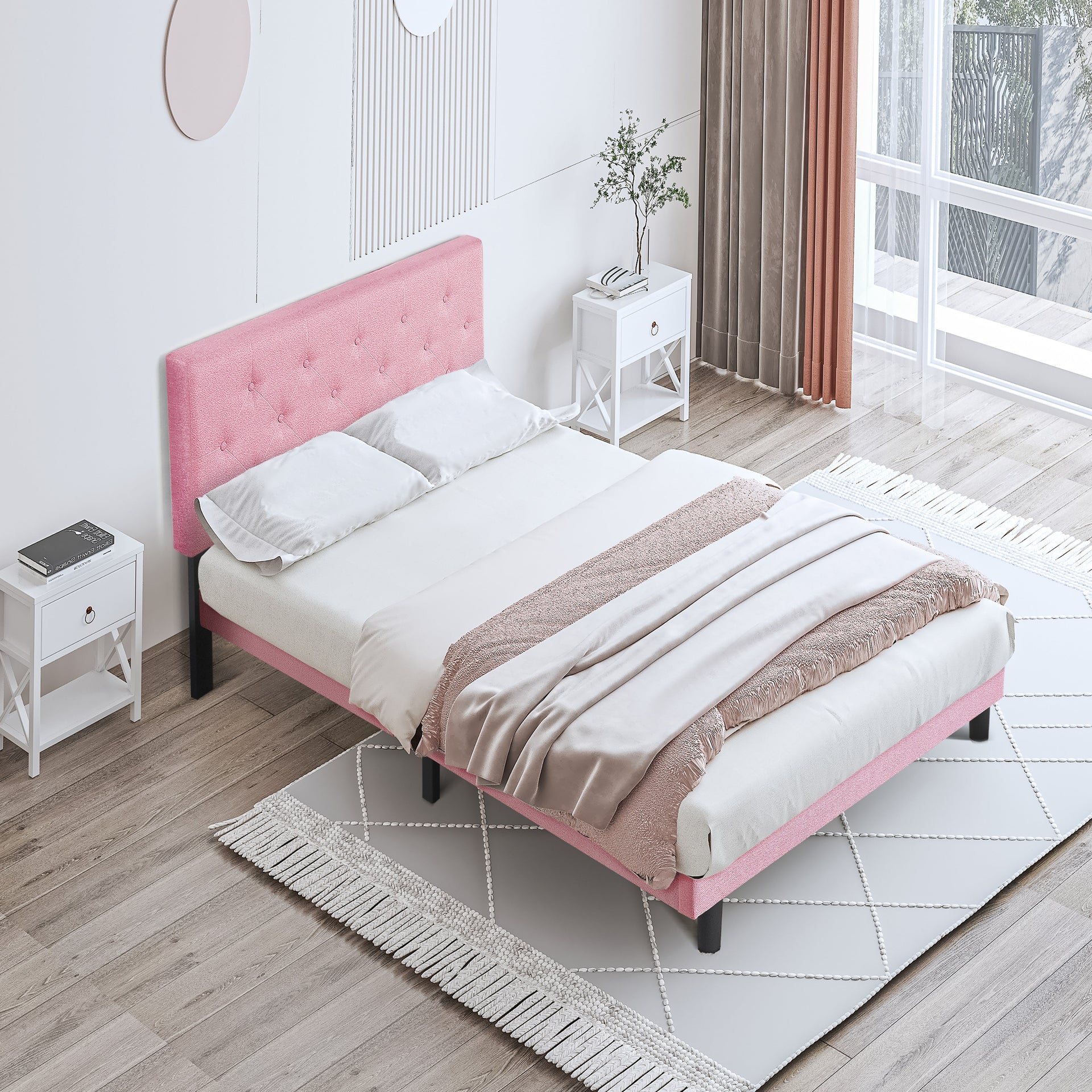 Full Size Upholstered Platform Bed Frame with Modern Button Tufted