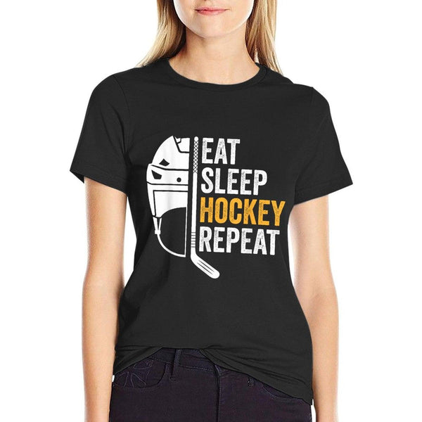 Eat Sleep Hockey Repeat Kids Adult Ice Hockey Retro Vintage T-Shirt