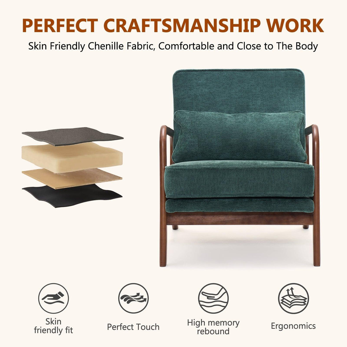 Dark Green Mid‑Century Accent Chair