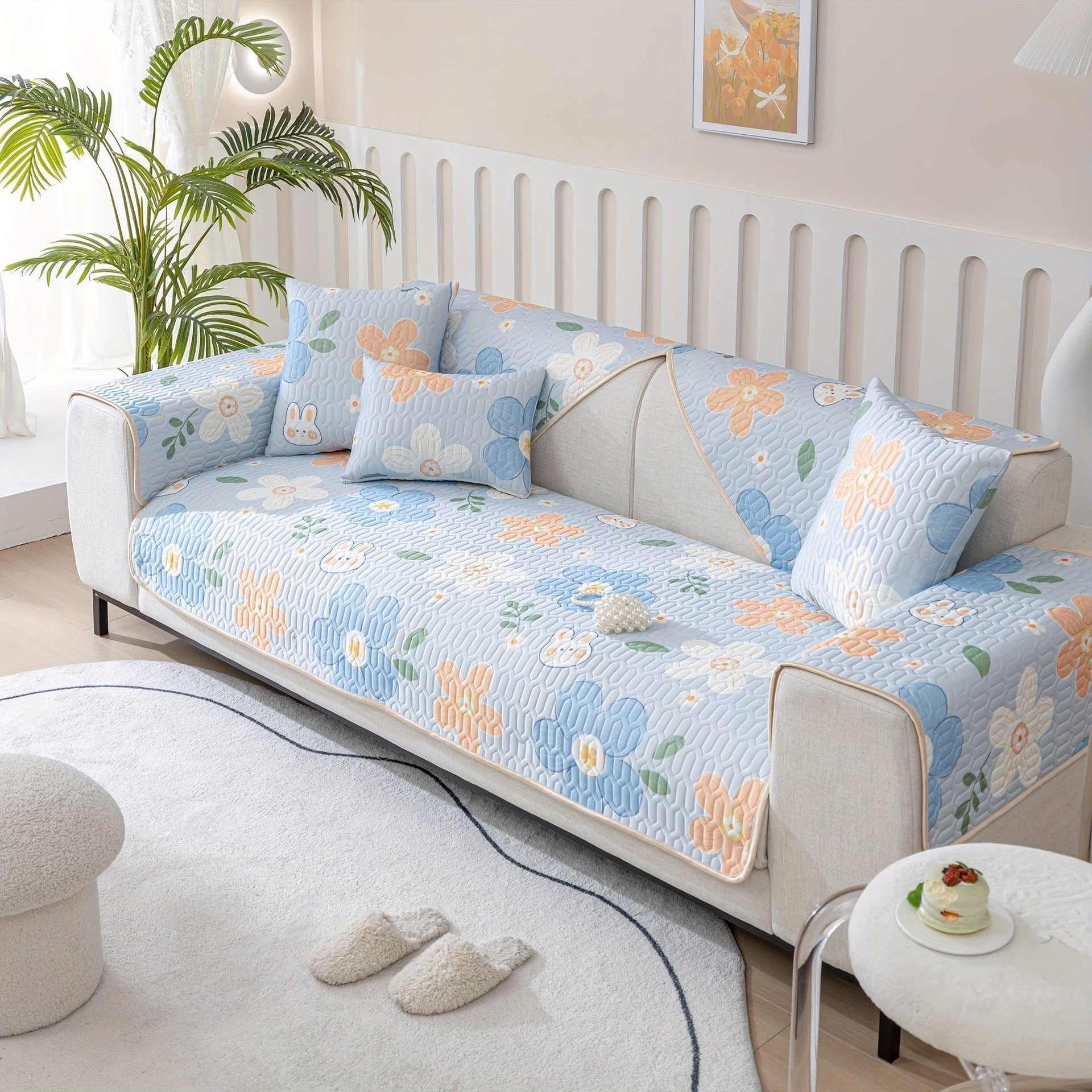 Boho Style Ice Silk Latex Sofa Cover Slipcover | Dog Hair Couch Cover