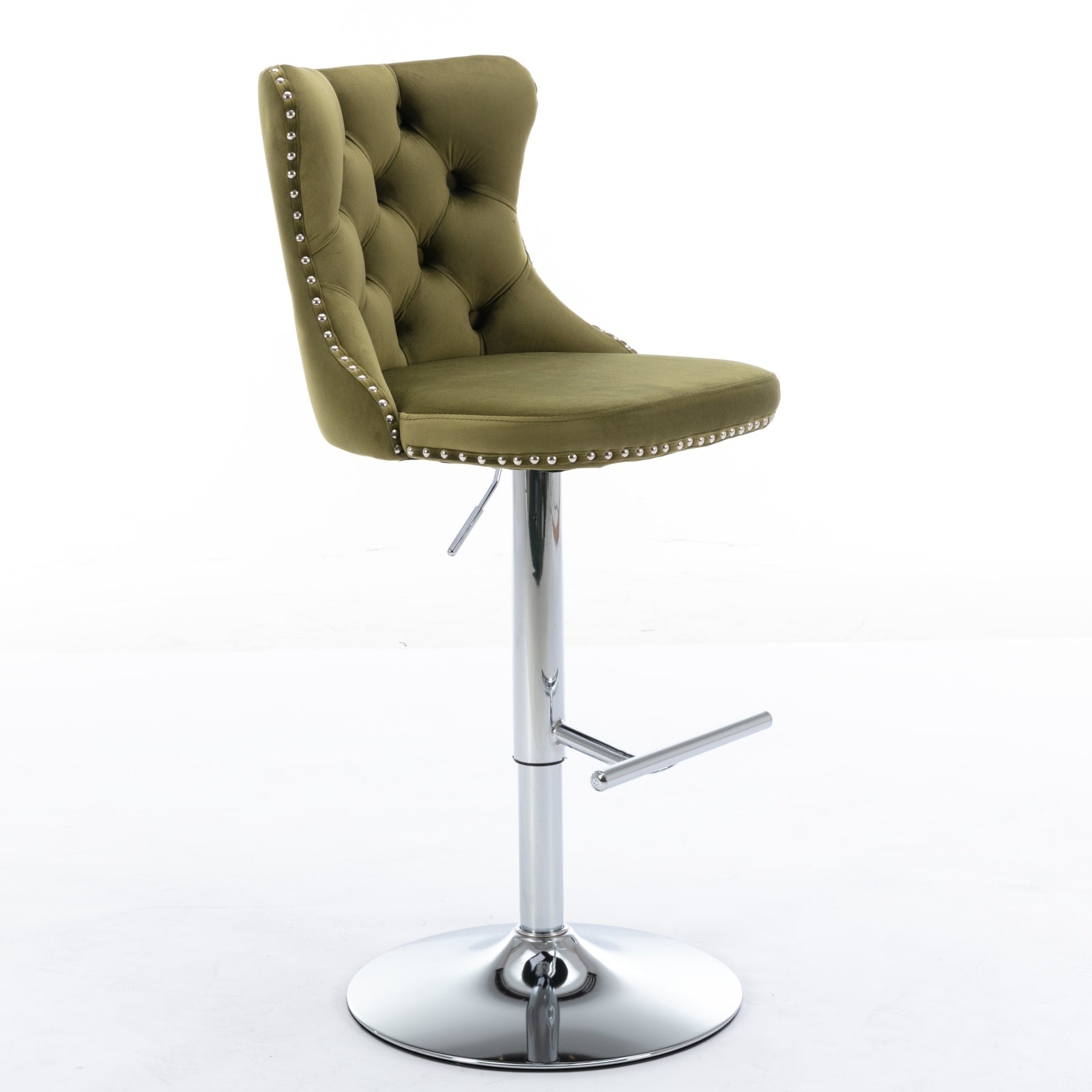 Modern Velvet Swivel Barstools with Adjustable Seat Height and Chrome Base
