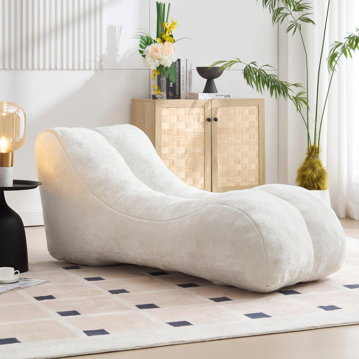 White Polyester Bean Bag Sofa‑Lounger
