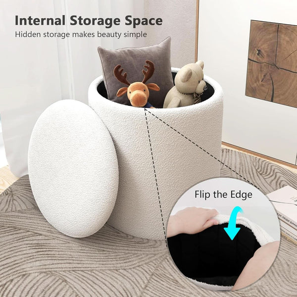 White Storage Ottoman Pouf With Hidden Compartment