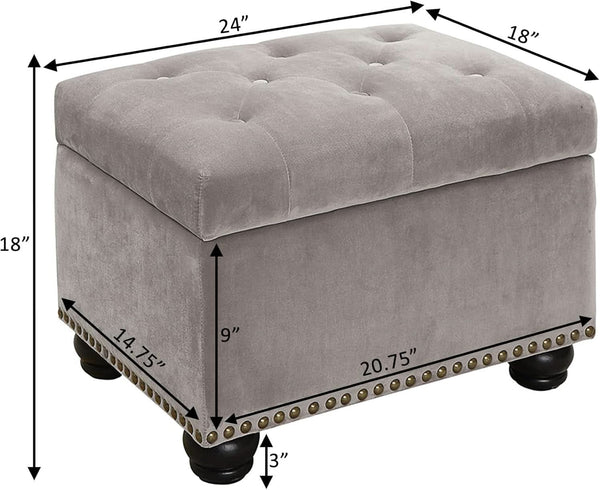 24 Inch Velvet Textured Light Taupe Storage Ottoman