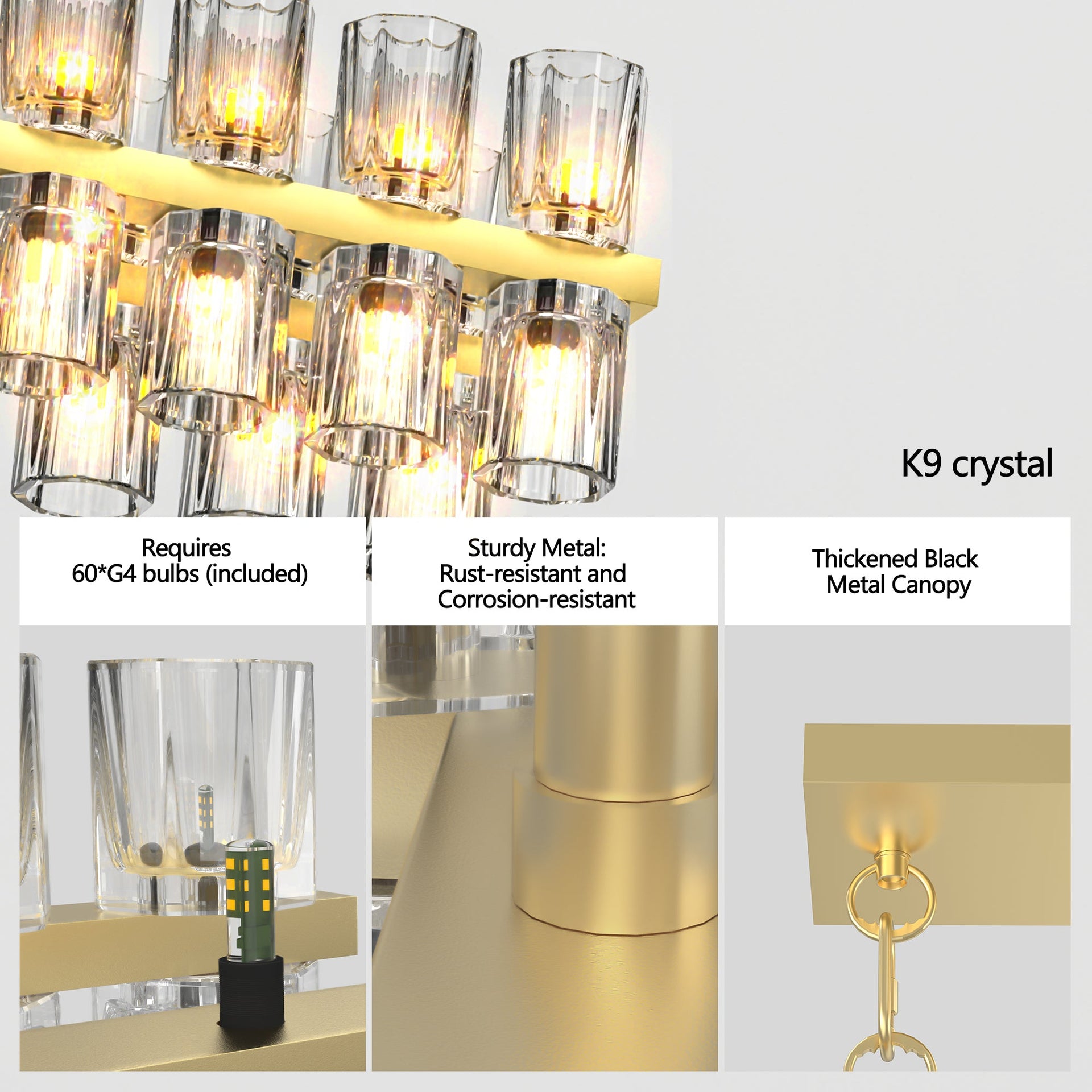 Modern Rectangular Crystal Luxury Chandelier for Dining Room & Living Room