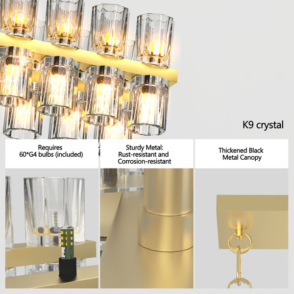 Modern Rectangular Crystal Luxury Chandelier for Dining Room & Living Room