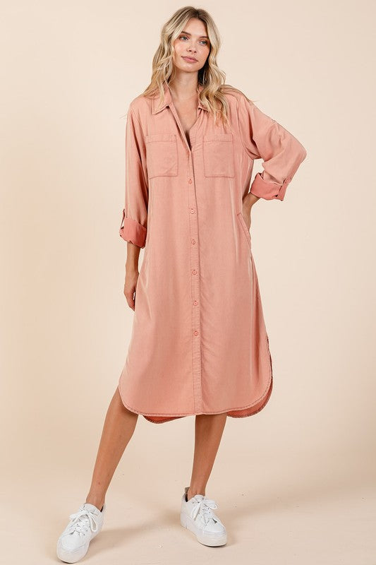 Button Down Long Sleeve Shirt Dress For Women – Casual, Timeless and Versatile Classic Shirt Dress for Year-Round Wear