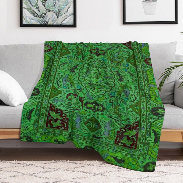 Carpet Pattern in Green And Blue Multi-functional Throw Blanket