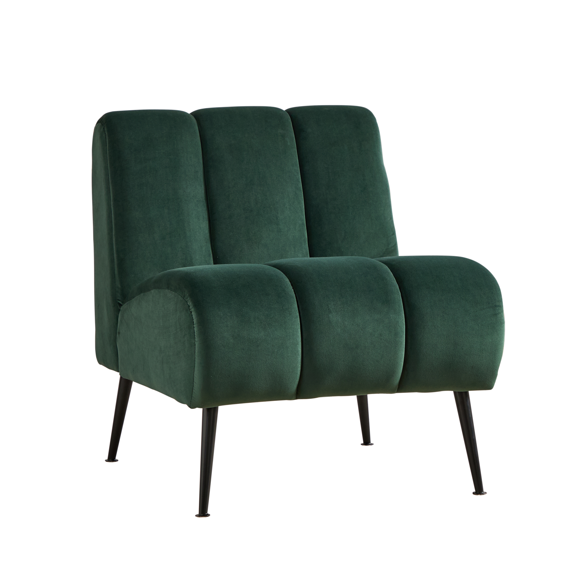 Modern Green Velvet Armless Accent Chair with Black Metal Legs