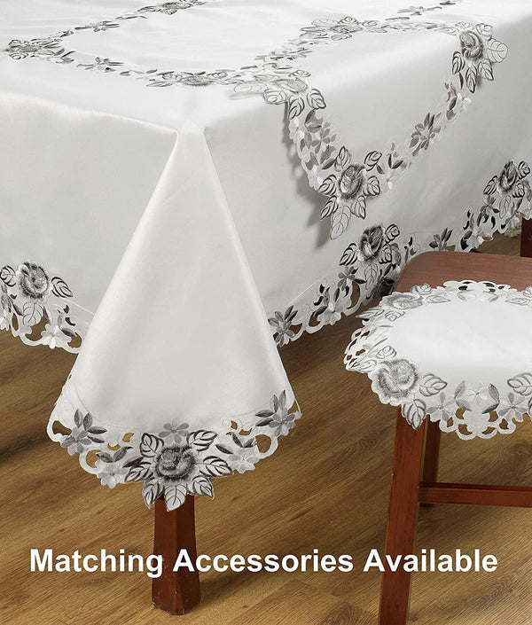 European Embroidered Table Runner – Rustic Gray Dining Linen Decor 14x108 Inches
