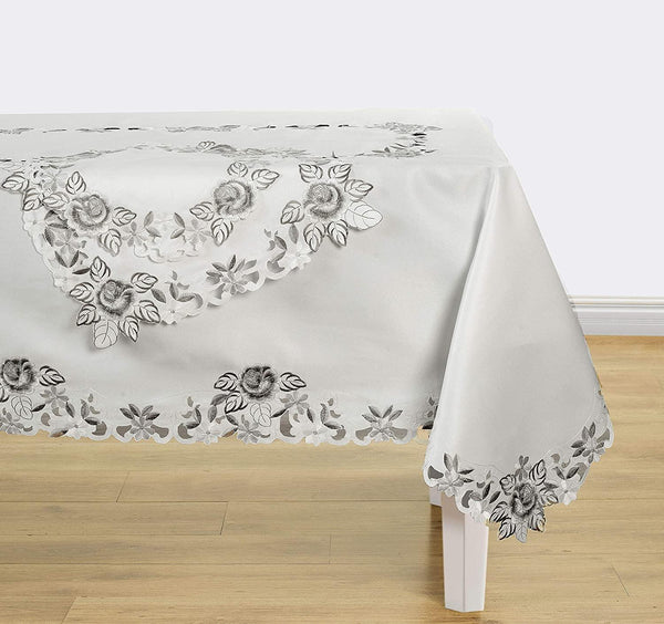 European Embroidered Table Runner – Rustic Gray Dining Linen Decor 14x108 Inches