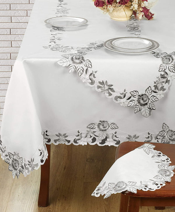European Embroidered Table Runner – Rustic Gray Dining Linen Decor 14x108 Inches