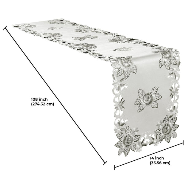 European Embroidered Table Runner – Rustic Gray Dining Linen Decor 14x108 Inches