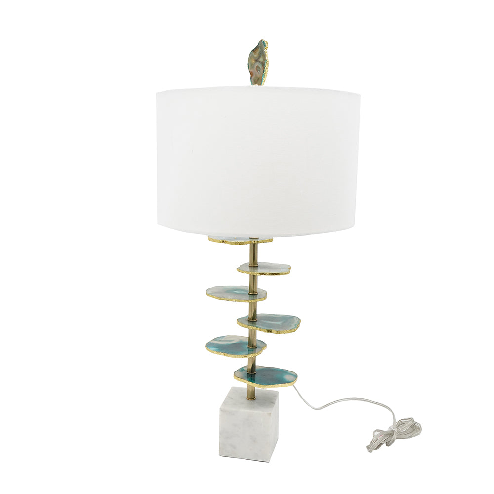 D15x29.5' Verdant Agate-Slice Table Lamp w/ Marble Base