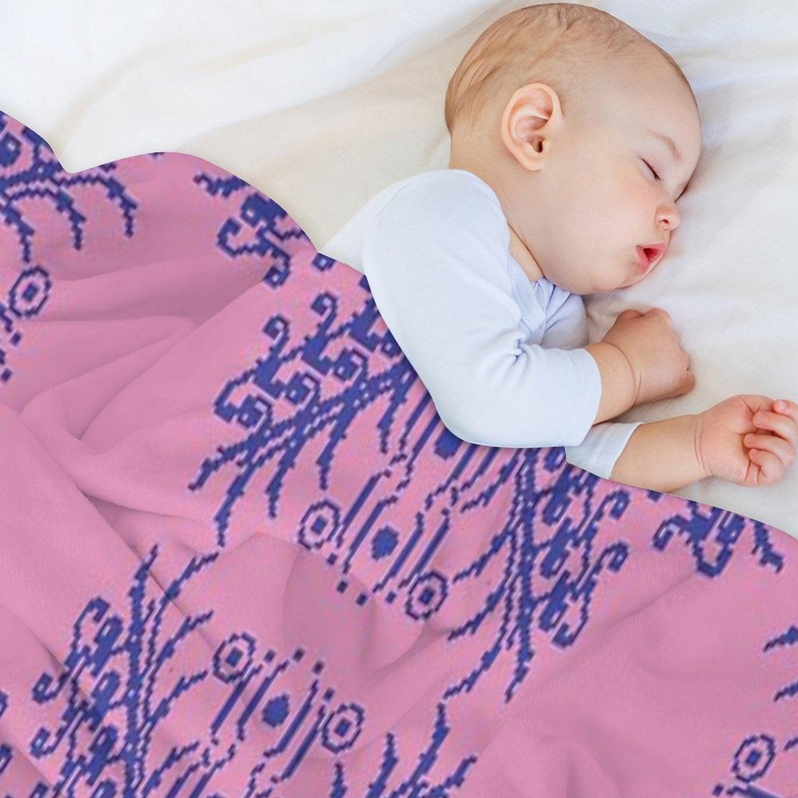 Pink And Blue Floral Wreath Throw Blanket