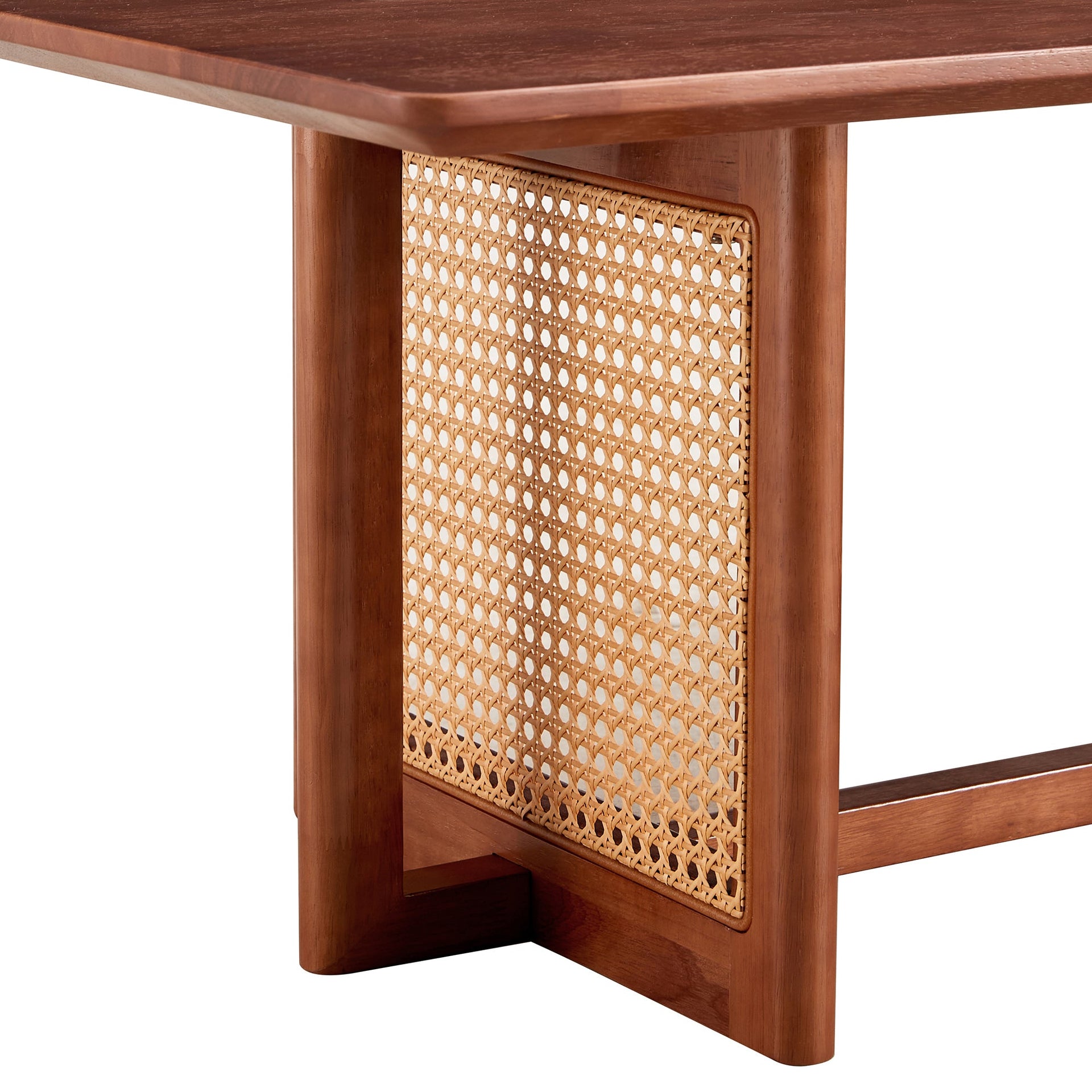 Natural Rubberwood and Solid Wood Coffee Table with Rattan Weave, Modern Minimalist