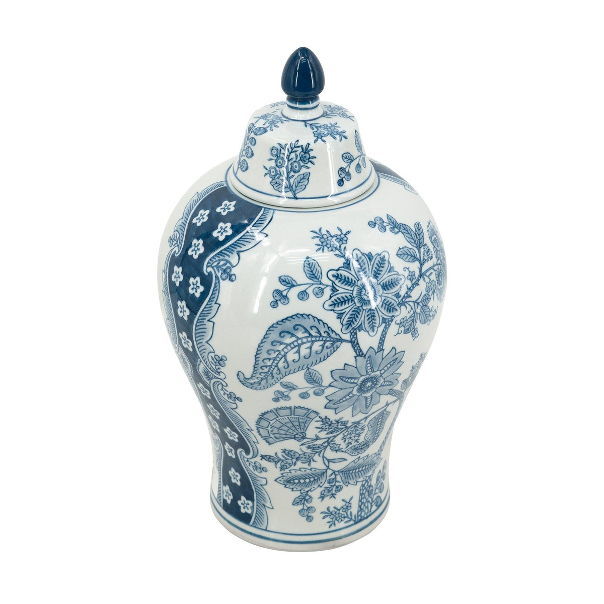 Blue & White Porcelain  Chinoiserie Decorative Storage Vase