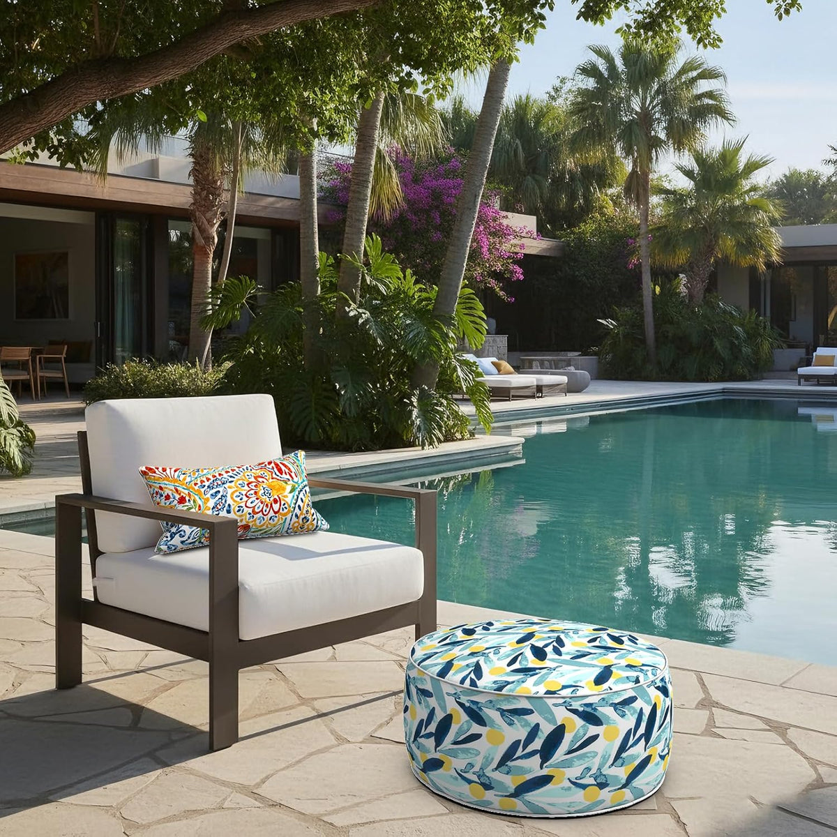 Outdoor Inflatable Ottoman - Coastal Leaves Design
