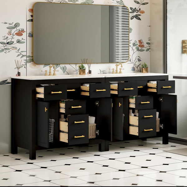 Modern Freestanding Bathroom Vanity Set with Drawers & Storage Cabinet, Solid Wood Frame