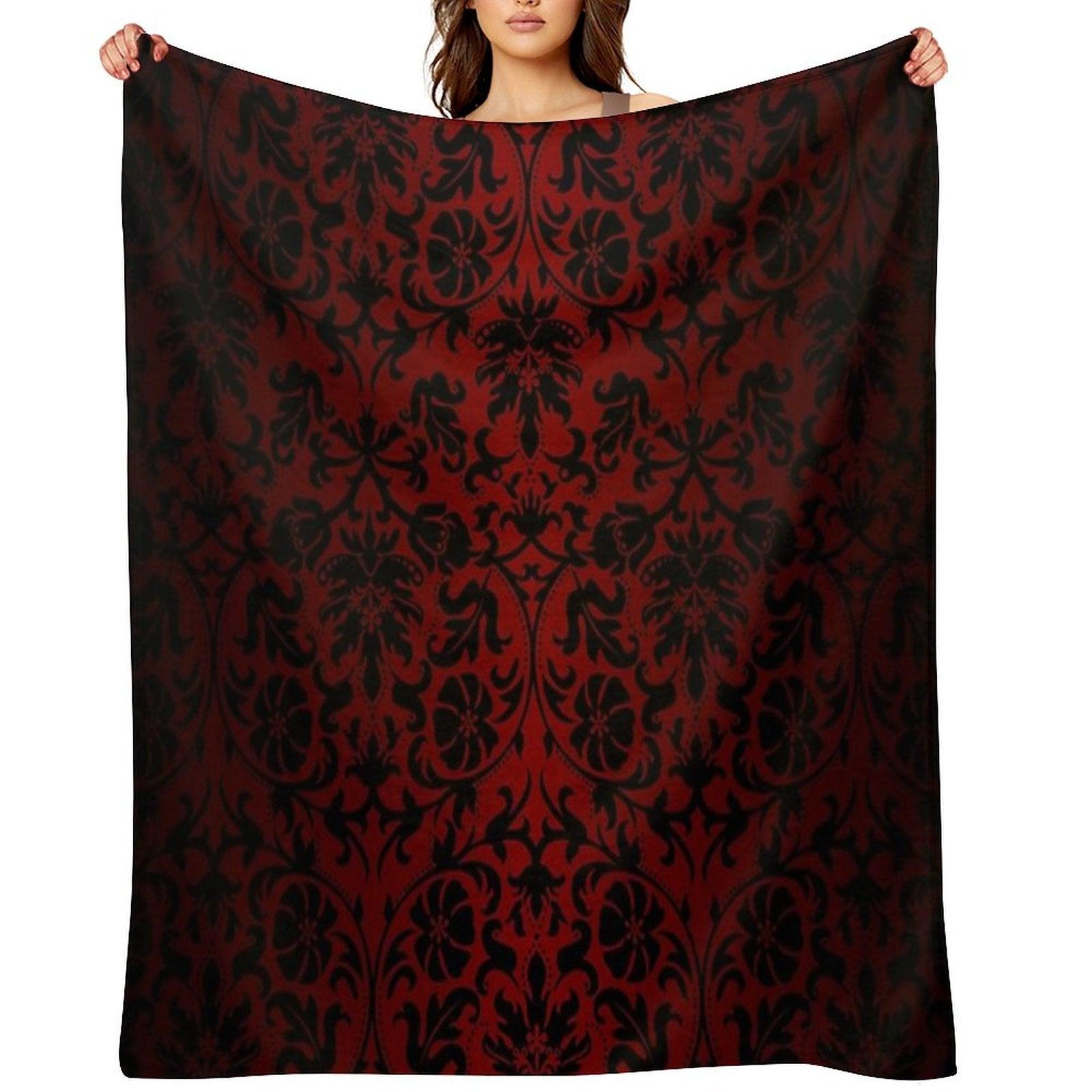 Dark Red And Black Damask Pattern Throw Blanket