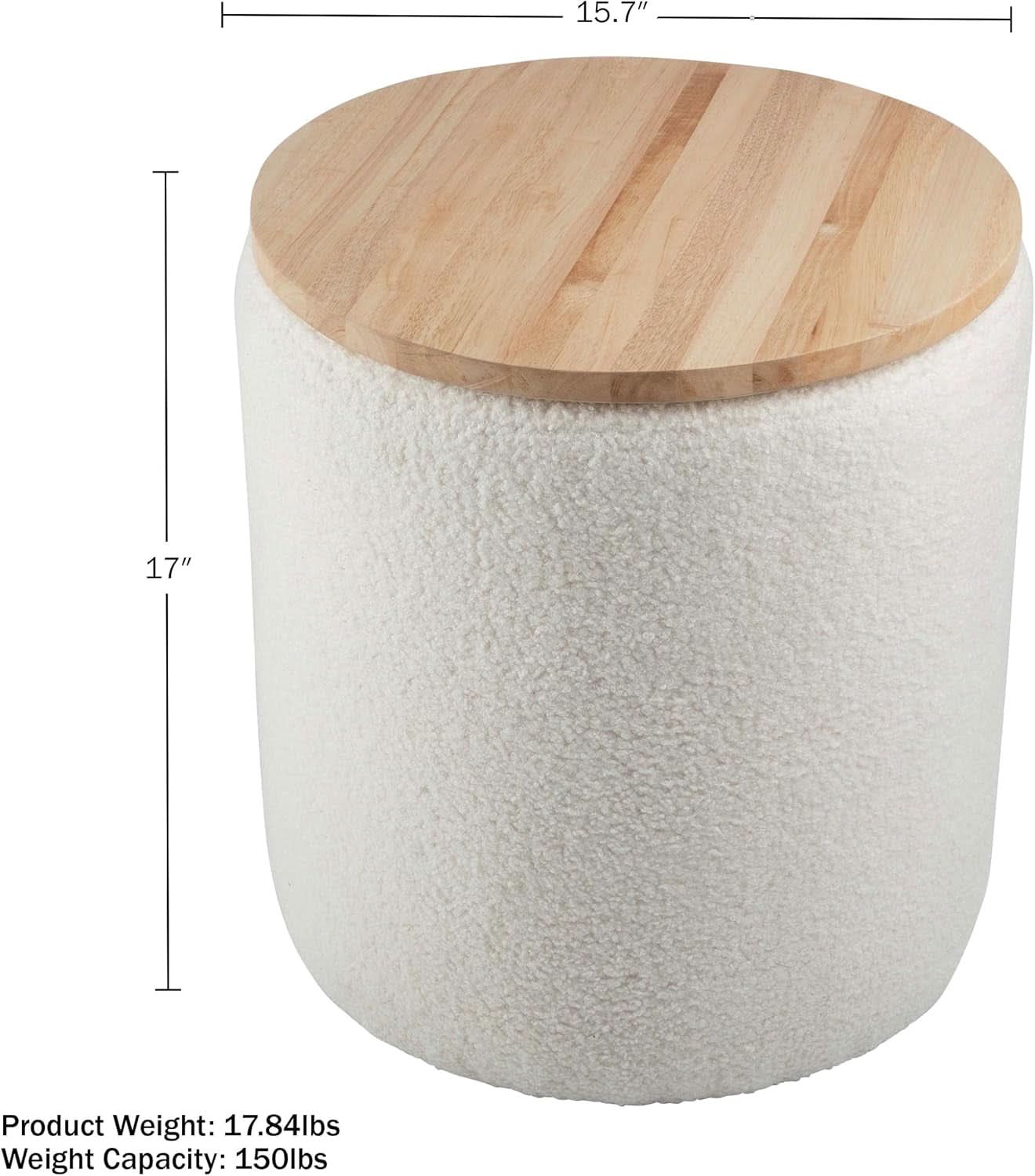 Cream Textured Storage Ottoman Removable Lid Walnut