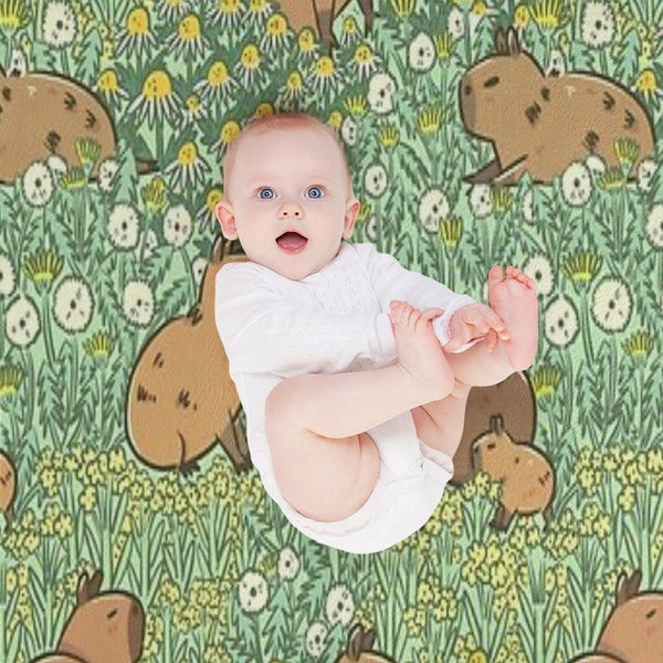 Capybaras Meadow in Green And Yellow Eco-conscious Throw Blanket